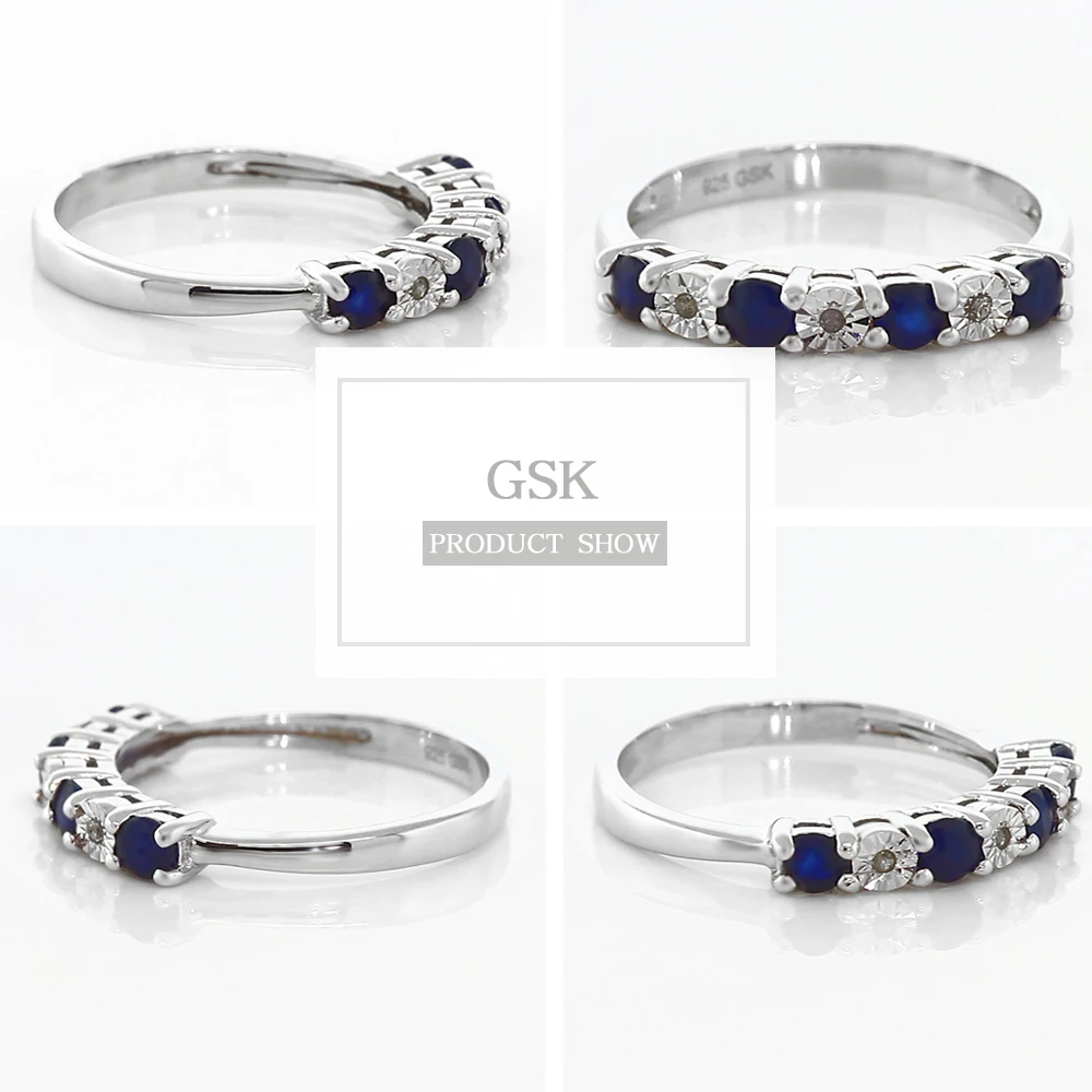 GemStoneKing 925 пробы серебряные ювелирные изделия 0,029 Cttw кольцо с бриллиантами для женщин круглый сапфир и белый бриллиант обручальные кольца