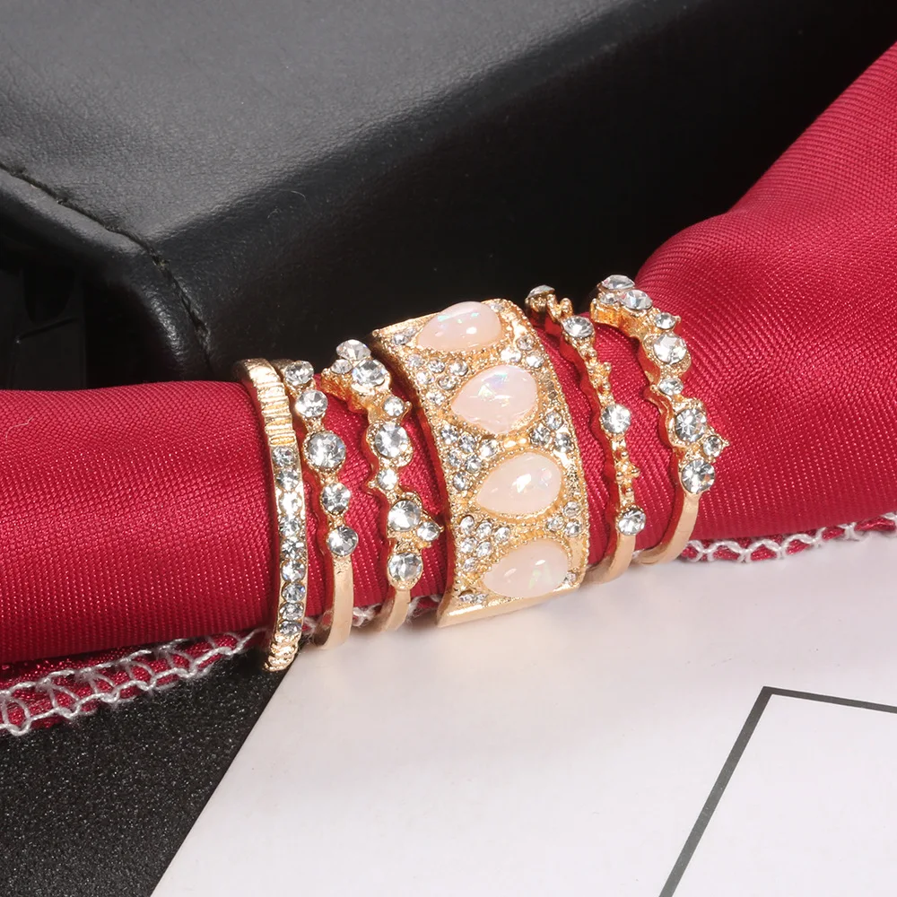 Женский винтажный комплект колец с опалом и кристаллами регулируемые кольца