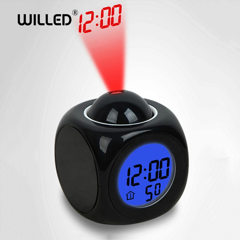 Ночной светильник цифровой будильник проектор Проекция времени голоса