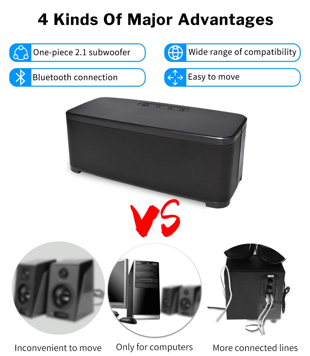 Бас мощный Bluetooth динамик домашняя беспроводная стерео звуковая система 2,1 канал колонка с сабвуфером для компьютера ноутбука ПК