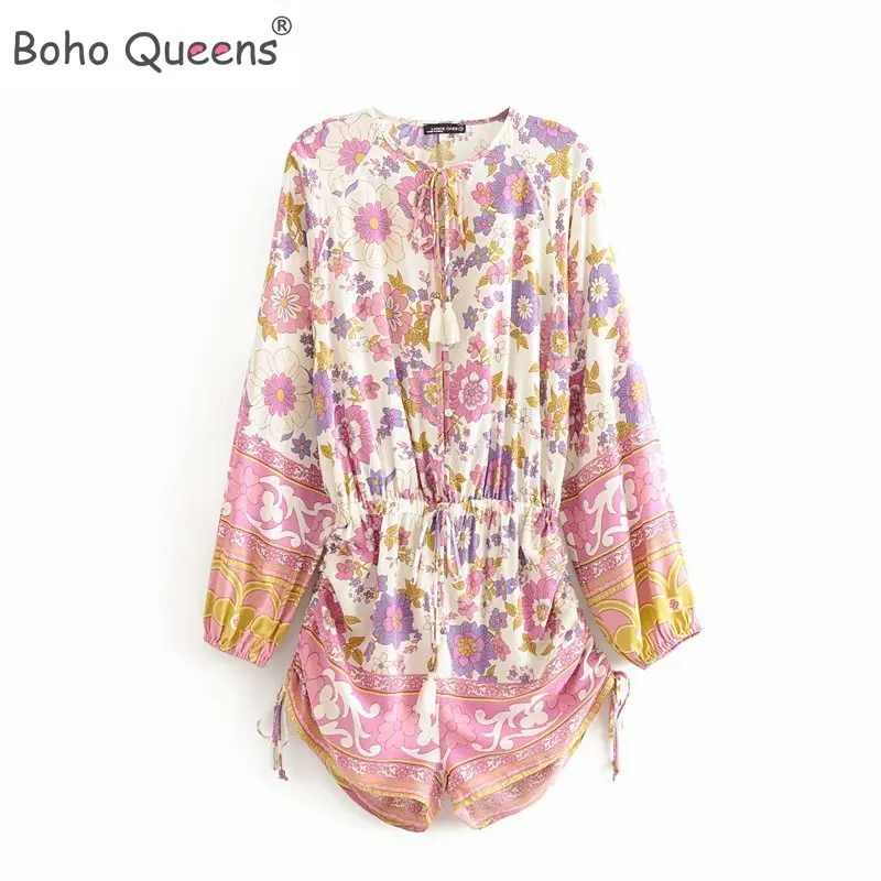 Boho Queens Для женщин Цветочный принт с поясом в стиле Бохо Комбинезоны женские V