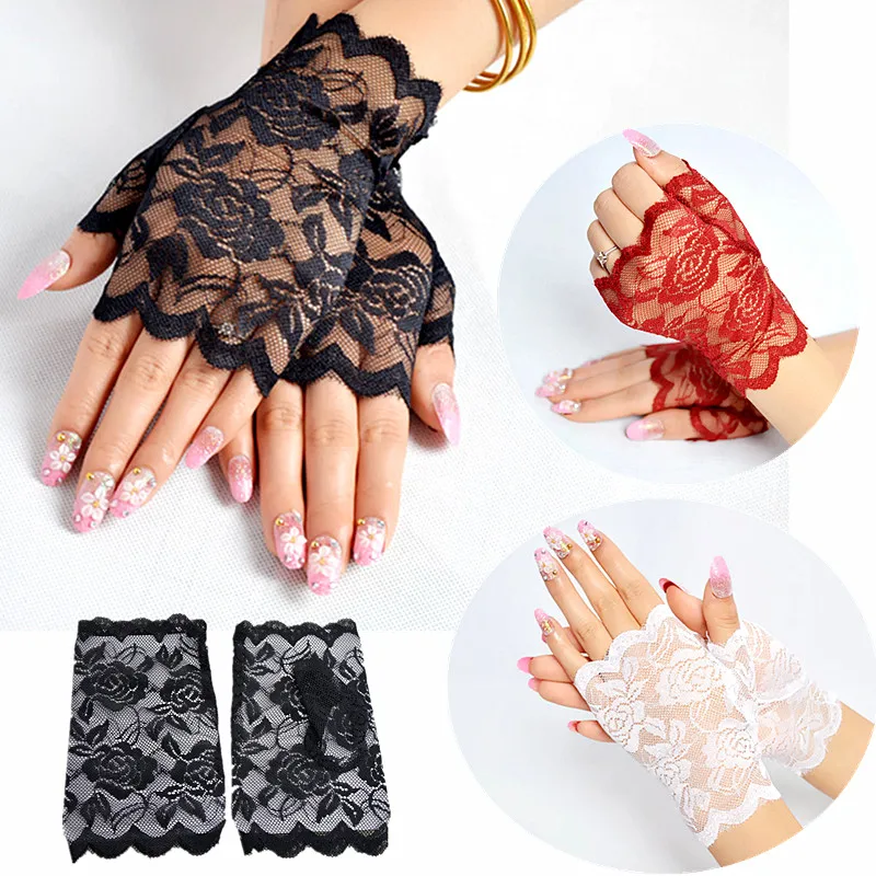 

Summer Gloves Women Lace Mesh Drivng Gloves Anti Uv Sunscreen Elegant Lady Dance Half Finger Fishnet Gloves Mesh Mitten
