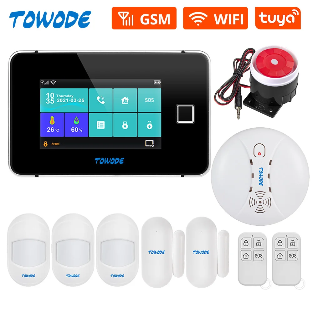 

TOWODE G60 Color Screen WIFI GSM Home Security Alarm System Set APP Control Motion Sensor RFID Card Burglar Alarm