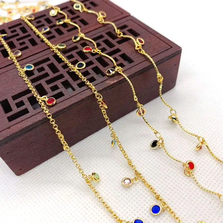 

Handmade Metel Jewelry Chain Golden Color Chain with Crystal Charms 2 Types for Choice DIY for Making Necklace Bracelet 1 Meter