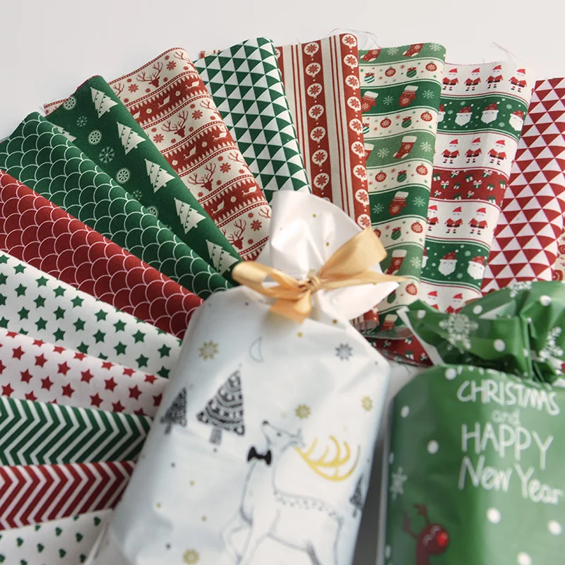 

Christmas Decoration Fabric Printing Cartoon Santa Claus Elk Sleigh DIY Handmade Xmas Cloth By Half Meter