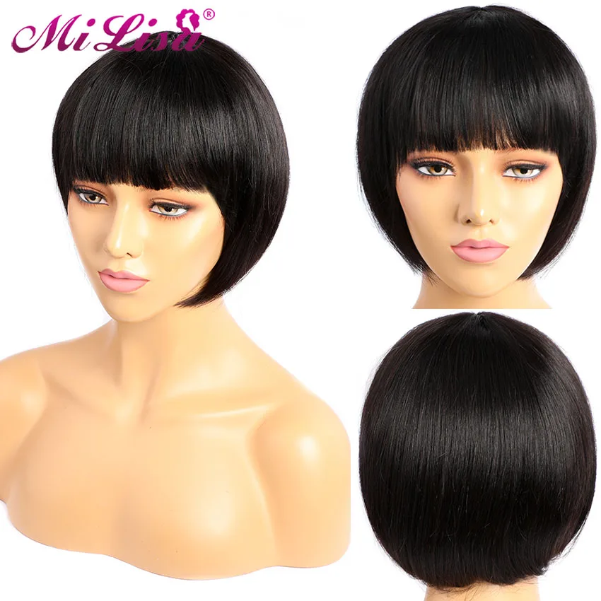 Парик с короткой стрижкой фея парик из прямых волос перуанские волосы Remy