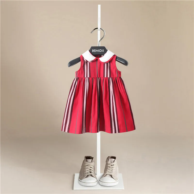 Summer Baby l Clothes Bebe Girls Dress Sets Kids Stripe Style Dresses Casual Sleeveless Lapel Tutu kids dresses for girls