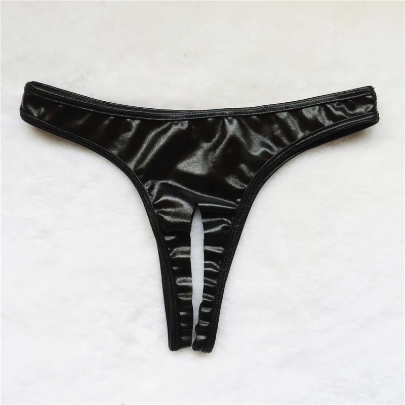 

sexy lingerie ropa mujer underwear women lenceria panties tanga thong Patent leather Solid color bright Open file Show buttocks
