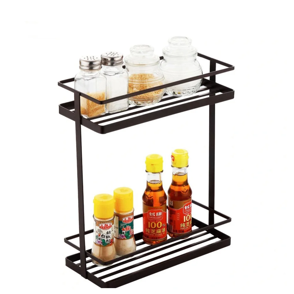 

Kichen Storage basket Desktop double-layer multifunctional cup holder Seasoning rack Wrought iron storage rack