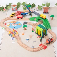 wooden railway car wooden track train set car wash room educational toys compatible brand wooden train track gifts toys for boy