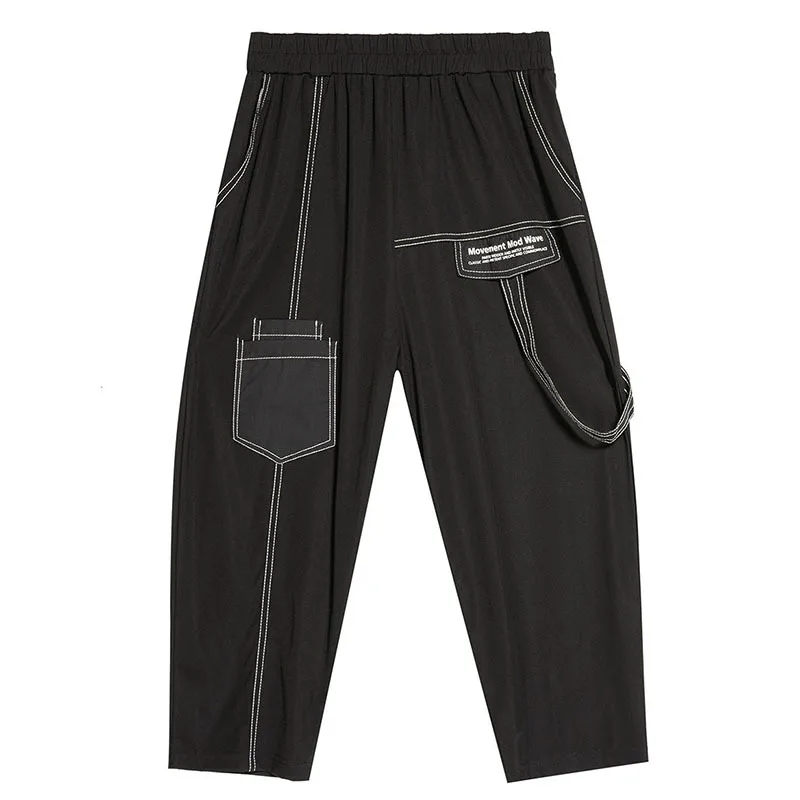 

[EAM] Casual Pockets High Elastic Waist Black Harem Long Trousers New Loose Pants Women Fashion Tide Summer 2021 1DD7606