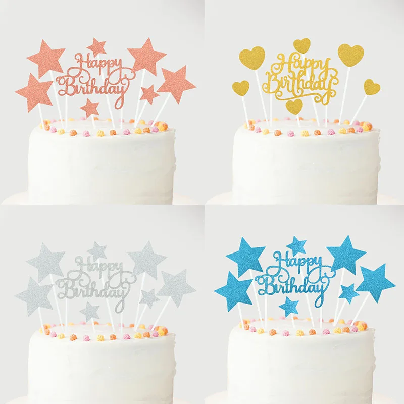 

Happy Birthday Cake Toppers Kit Glitter Paper Cupcake Flags Topper For Kids Adults Birthday Cake Decoration Anniversary Supplies