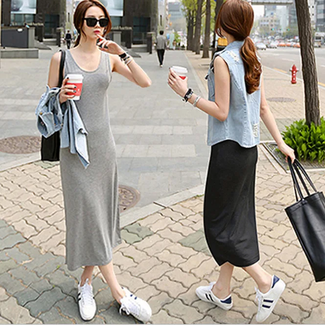 Летнее повседневное женское платье без рукавов с v образным вырезом длинные