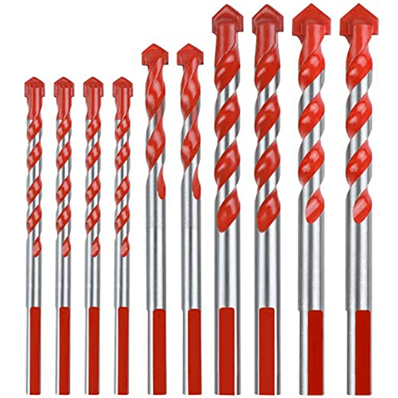 

10PCS Masonry Drill Bits Set for Tile Glass Ceramic Brick, with Triangular Handle and Industrial Strength Carbide Tips