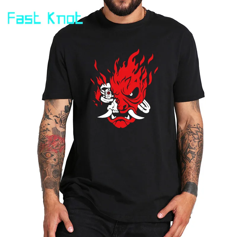 ЕС Размеры самурая футболка Demon Cool Harajuku 100% хлопковая с короткими рукавами и
