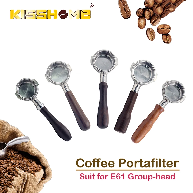 

Espresso Coffee Bottomless Portafilter E61 Group-head 58MM Coffee Machine Solid Wooden Handle 304 Stainless Steel Coffee Tools