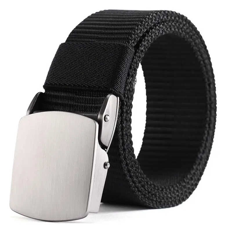 

High QualityFashion Male Black Nylon Belt Outdoor Metal Automatic Buckle Canvas Belts Casual Pants Cool Wild luxury Waist Belts