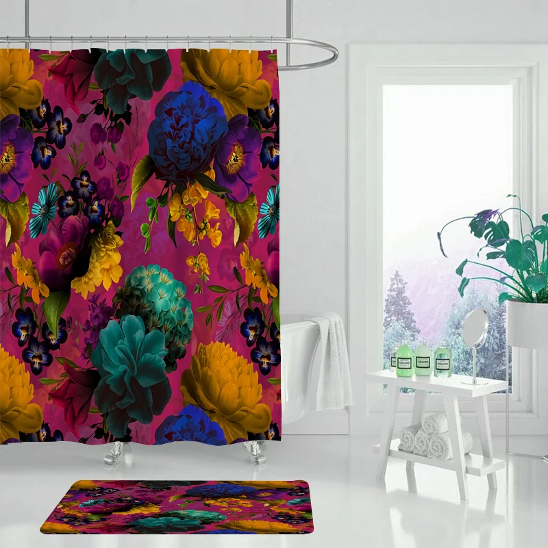 Прочная водонепроницаемая занавеска для душа с цветочным принтом ванной комнаты