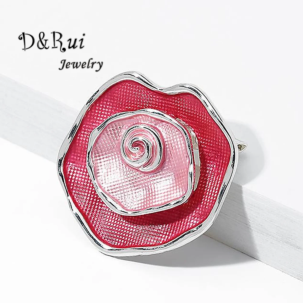 

D&Rui Jewelry Rose Brooches Pins Fashion Enamel Flower Big Design Brooch for Woman Brand Women Coat New Year Gifts Alloy Pin