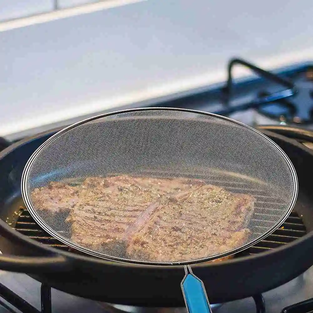 

1Pcs Hot Sale 21Cm/25Cm/29Cm/33Cm Steel Splatter Screen Mesh Pot Lid Cover Silver Oil Frying Pan Lid Cooking Tools