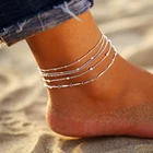 Блестящие пляжные ножные браслеты, 17 миль, 5 шт.компл., 2020, подарок для женщин, многослойные, Серебристый браслет на ногу, пляжные очаровательные украшения