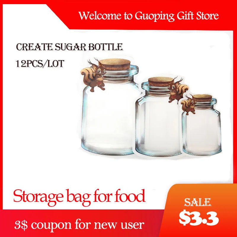 Оптовая продажа 12 шт. мешки для хранения сахара на молнии многоразовых закусок