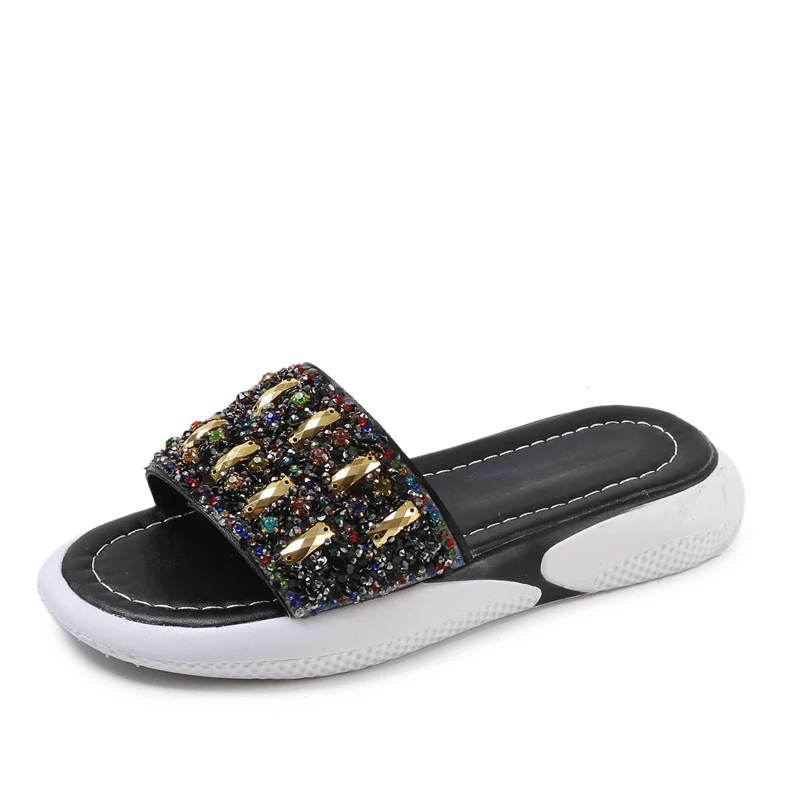

Slippers Women Summer Med Glitter Slides Multicolored Sandals Shoes Fashion Platform Pantofle Jelly Luxury Flat 2021 Rubber PU B