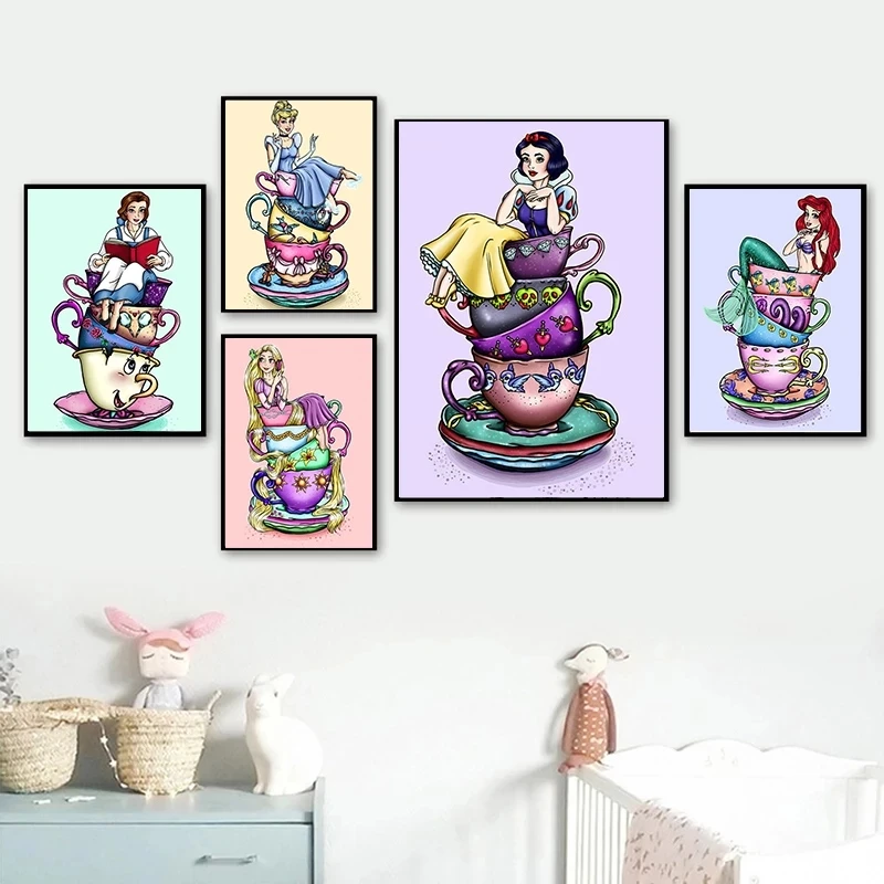 

Hd Prints Cup Cartoon Princess Picture Wall Art Modular Painting Character Poster Canvas Living Room Home Decoration No Frame