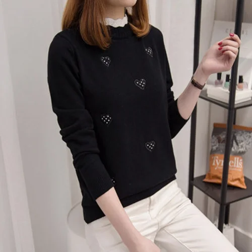 

Пуловер женский трикотажный, с высоким воротником, с вышивкой, желтый, Осень-зима, 2021