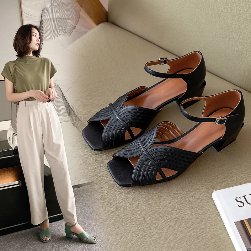 

Сандалии INS женские из натуральной кожи, босоножки с ремешком и пряжкой, туфли с открытым носком, Размеры 33-40, 22-25 см