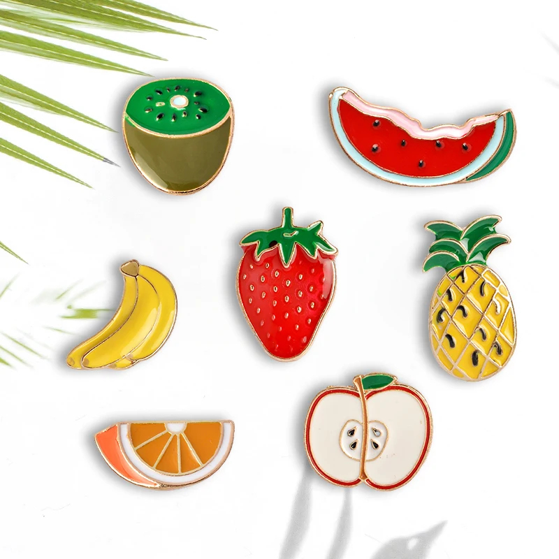Apple Orange Banana Strawberry Watermelon Pineapple Kiwi Fruit Brooches Cartoon Tiny Badges Enamel Pins Bag Clothes Lapel Pin | Украшения и
