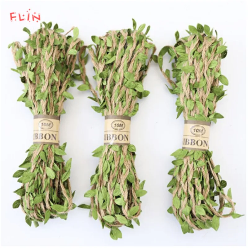 

5M/Lot Simulation Green Leaves Weaving Hemp Rope DIY Wedding Birthday Party Decoration Rattan Gift Bouquet Packaging Rope Craf