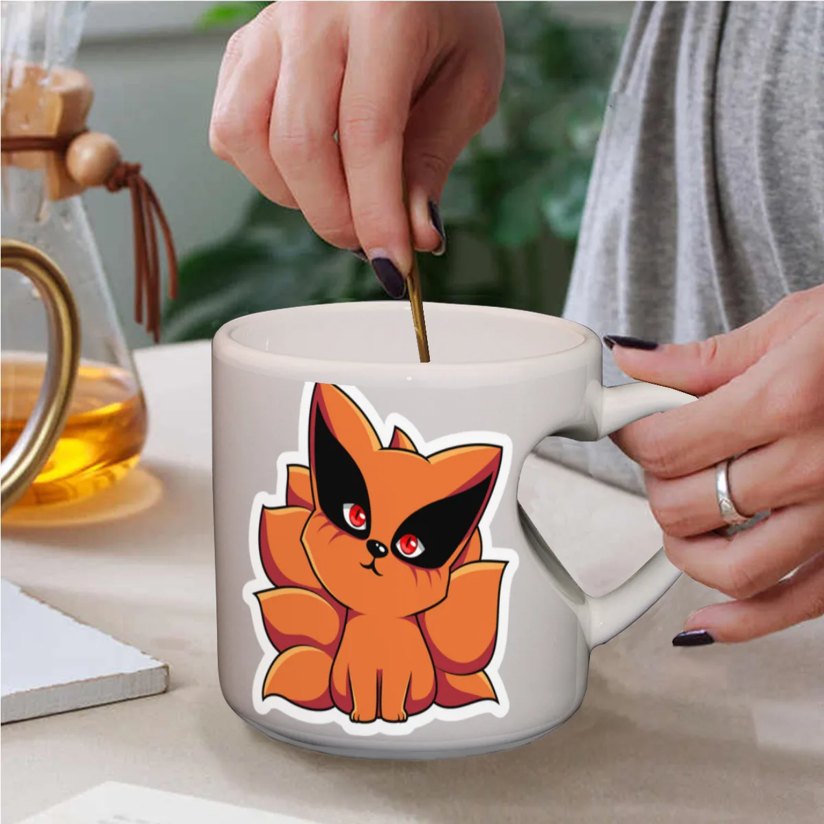 Персик чашка в форме сердца аниме Narutos Курама kawaii принт Керамика 11oz Кофе для