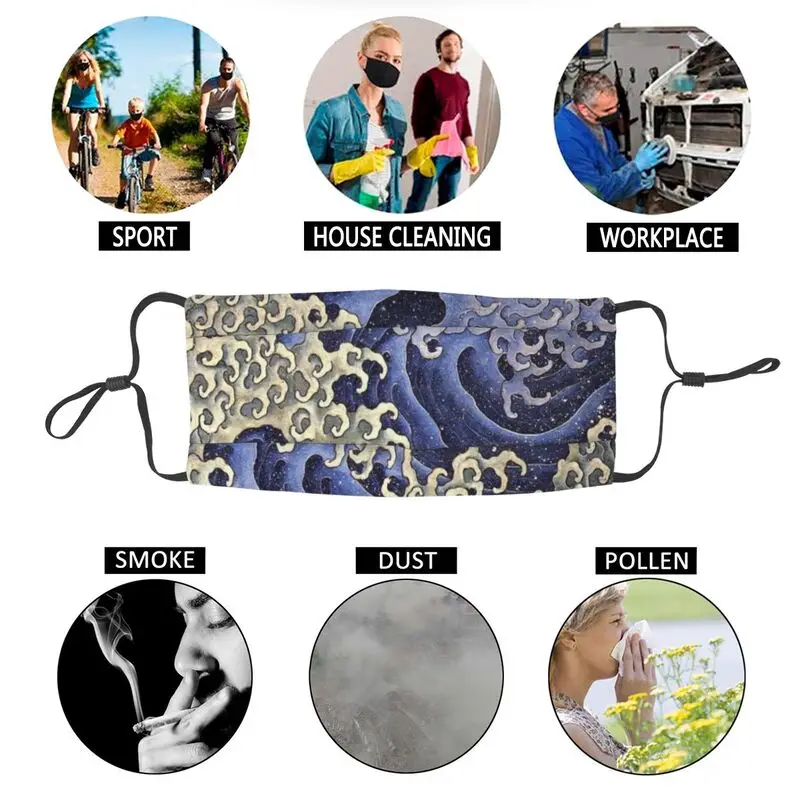 

Vintage Wave Mask Adjustable Face Mask Unisex Adult Anti Dust Protection Cover Respirator Mouth Muffle