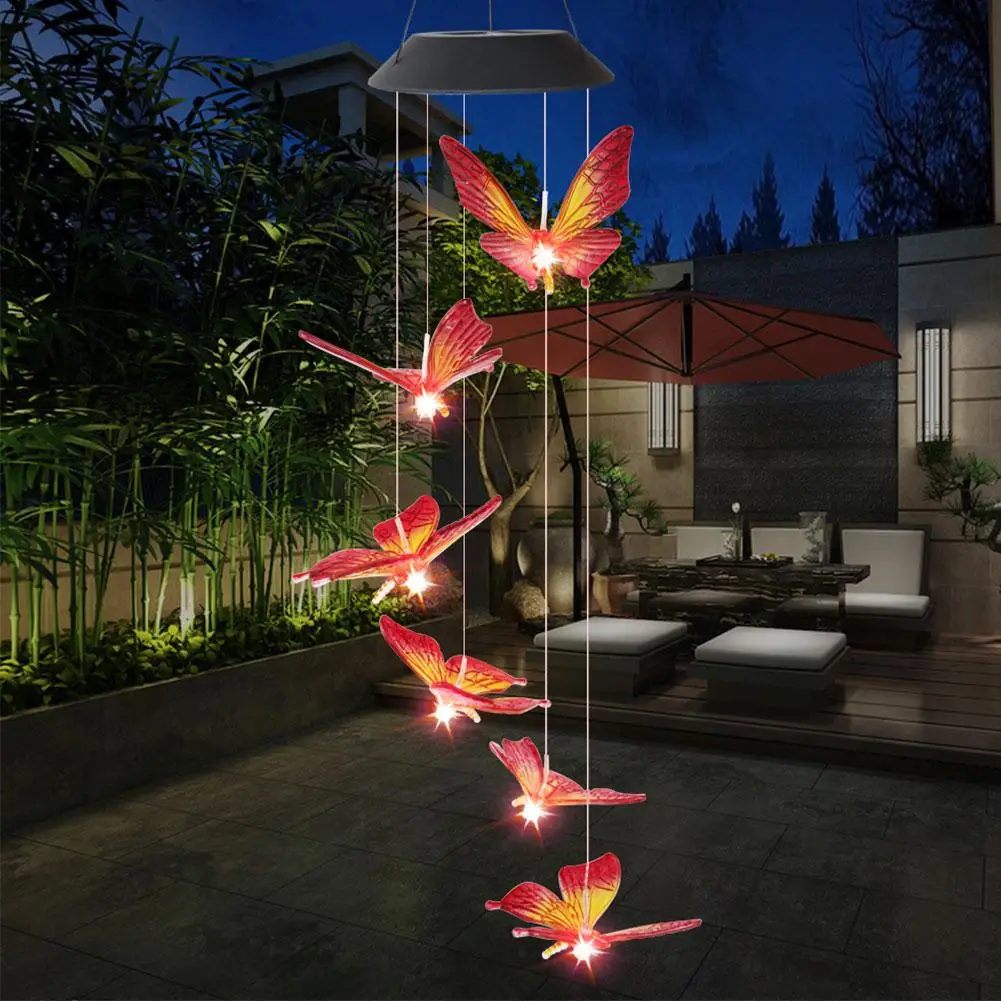 

Color Changing LED Solar Butterfly Shape Wind Chime Light Yard Garden Decor
