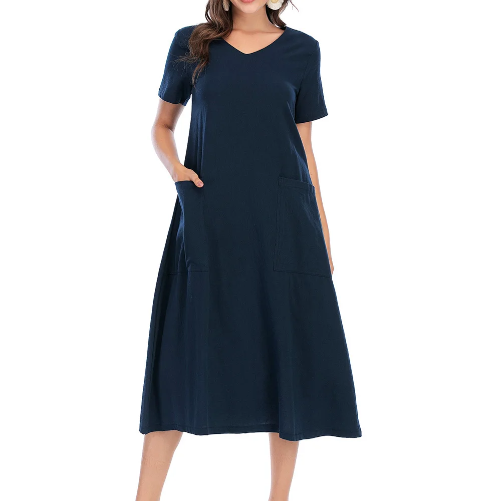 Платье-миди с V-образным вырезом и коротким рукавом большого размера | Женская