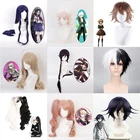 Danganronpa: Trigger-pelucas de Cosplay Happy Havoc, Mikan Tsumiki jugando, par corto, черный, Morado, Longo, liso, Хэллоуин, 1
