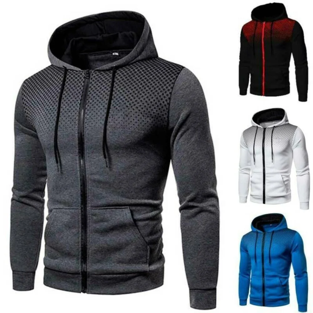 

Men Long Sleeve Zip Up Hooded Sweatshirt Pocket Sports Coat Jacket Casual Tops