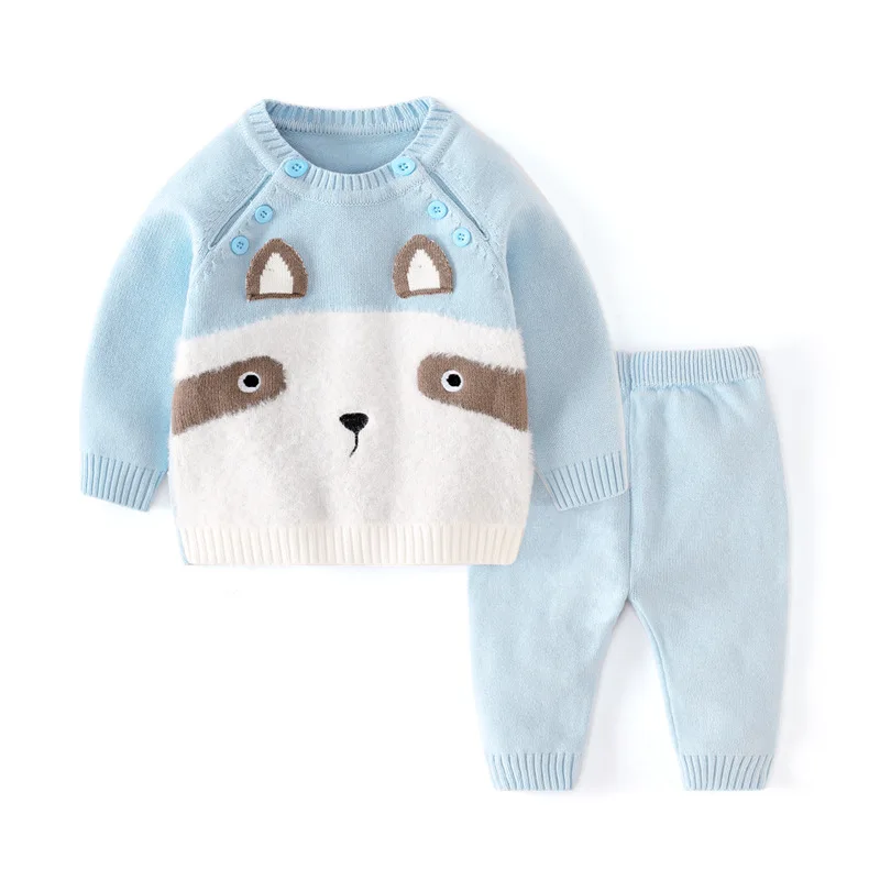 2022 New Autumn Winter Knitted Baby Sets Cotton 2pcs Lovely Animal Pullover Sweaters+Pants Infant Boys Girls Outfit Suits | Детская