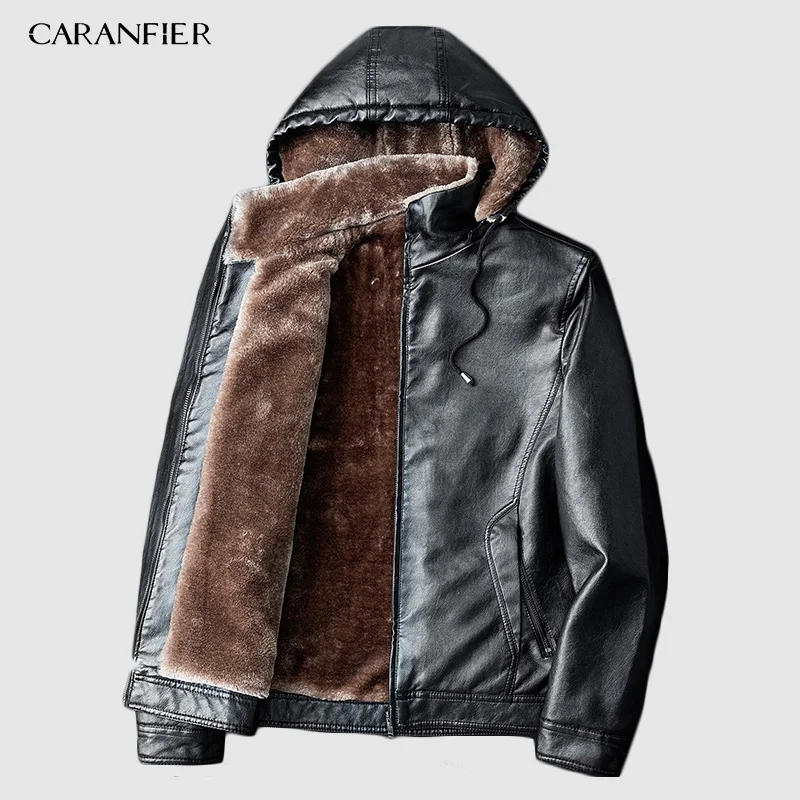 CARANFIER зимние мужские кожаные куртки теплые пальто толстая верхняя одежда
