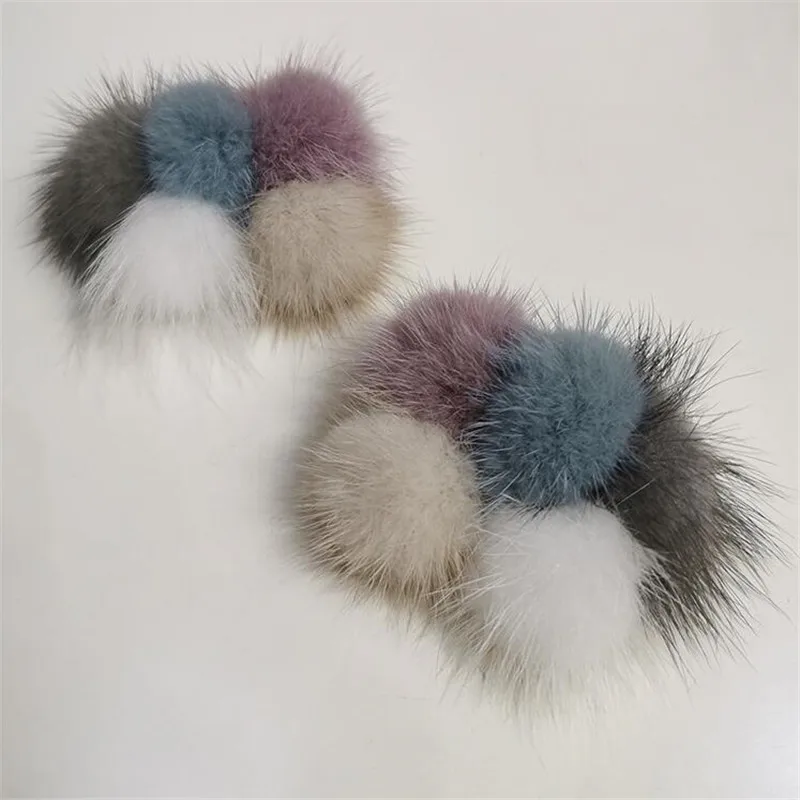 5 Mixcolor Fluffy Ball Real Rabbit Fur PomPom Ball Hat Clothes Shoe Decor Accessories 1 Pair