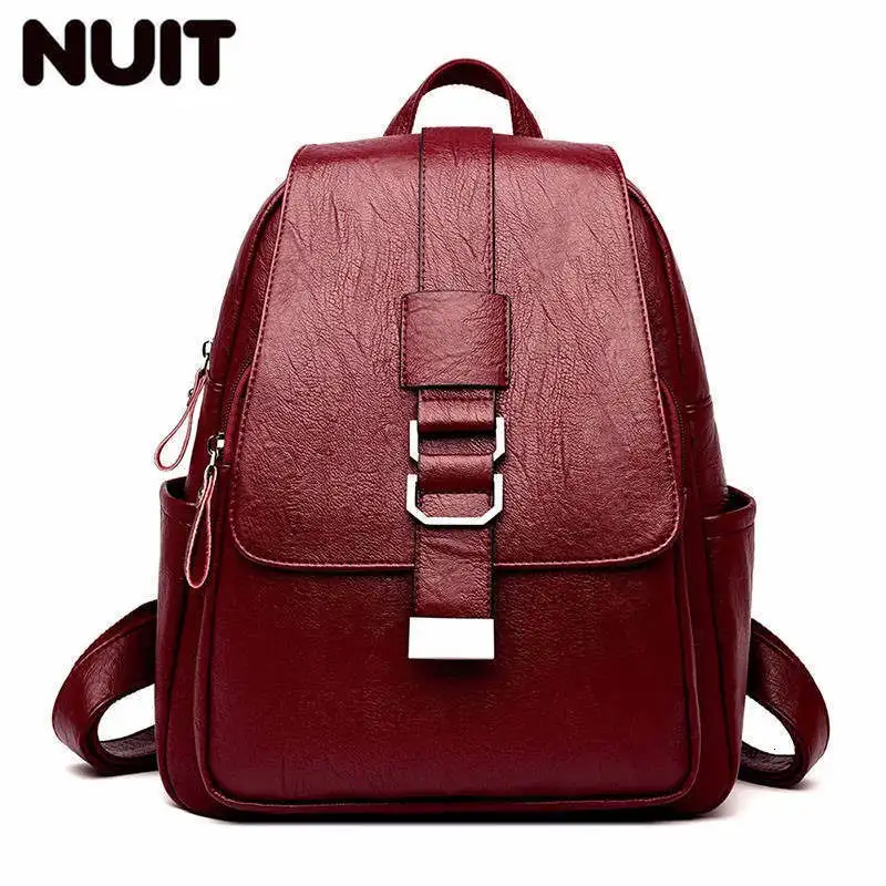 Женские кожаные рюкзаки, высокое качество, Sac A Dos, школьные сумки для девочек, для путешествий, Дамский рюкзак, твердые, большой емкости, рюкзаки для женщин - Цвет: winered