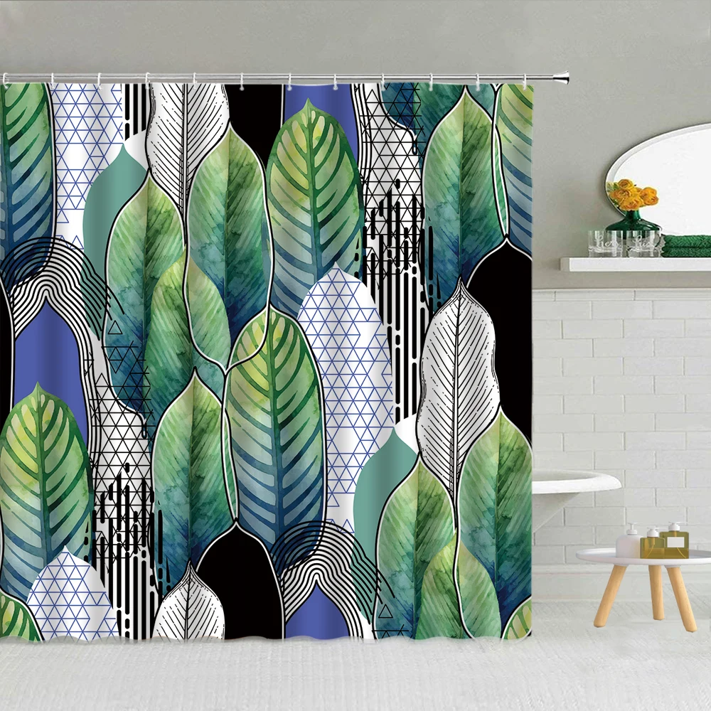 

Green Vine Leaves Shower Curtain Refreshing Simplicity Spring Green Leaf Plant Bathroom Decor Waterproof Fabric Hooks Curtains