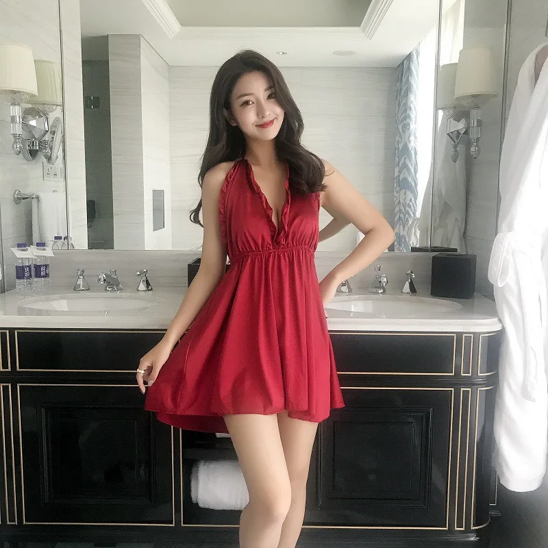 

Sexy Underwear European and American Foreign Trade Women Transparent Pajamas Sleeping Skirt Set One-Piece