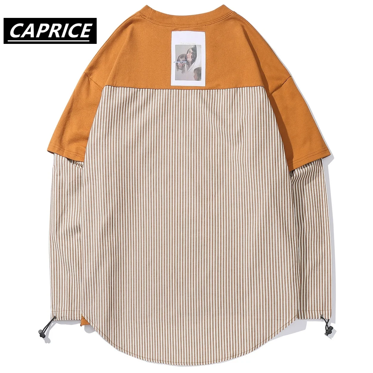 CAPRICE 2019 Лоскутная полосатая футболка с буквенным принтом в стиле хип-хоп Harajuku