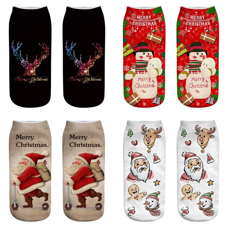 Новые популярные женские носки с 3D принтом рождественские модные унисекс для