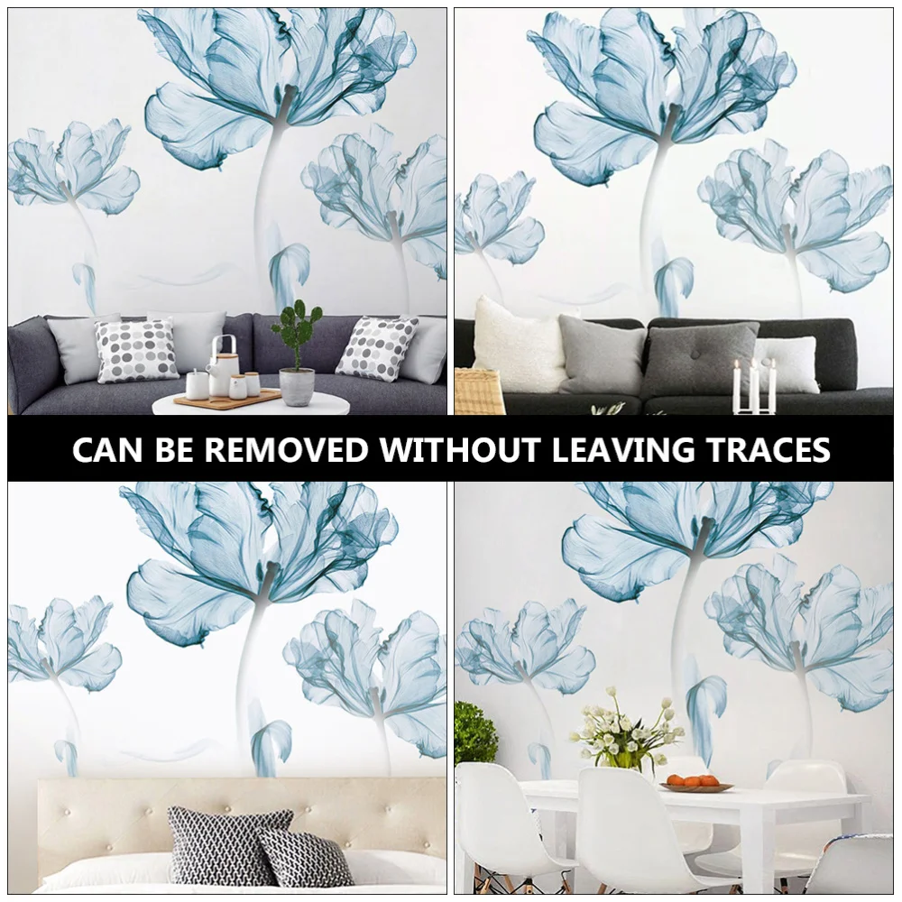 

2 Sheets Blue Flower Plant Sticker Bedroom Background Wall Sticker Decoration