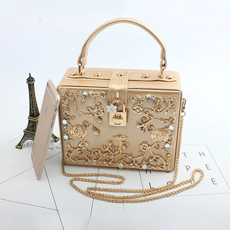 

Luxury Fashion Pu Elegant Hollow Diamond Box Style Female Purses and Handbags Shoulder Bag Crossbbody Bag for Women Party Bag
