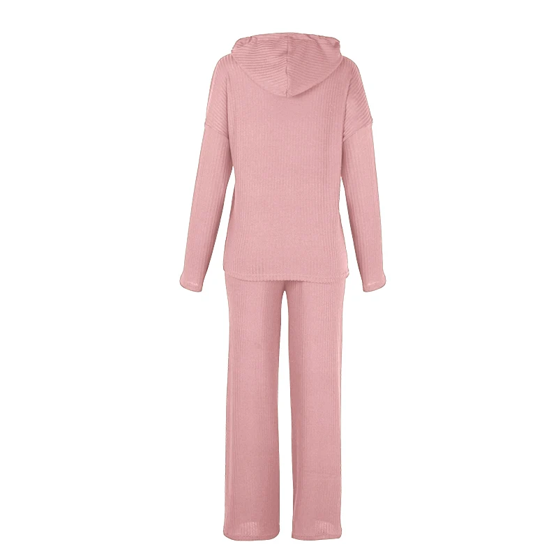 

2020 Autumn Winter New Long Sleeved Loose Hooded Casual Home Suit Knitting Comfort Pant Suit
