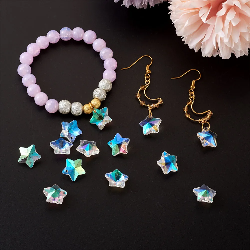 

100pcs/Box Faceted Electroplated Glass Star Heart Pendants For Bracelet Earring necklace jewelry DIY making Accessories
